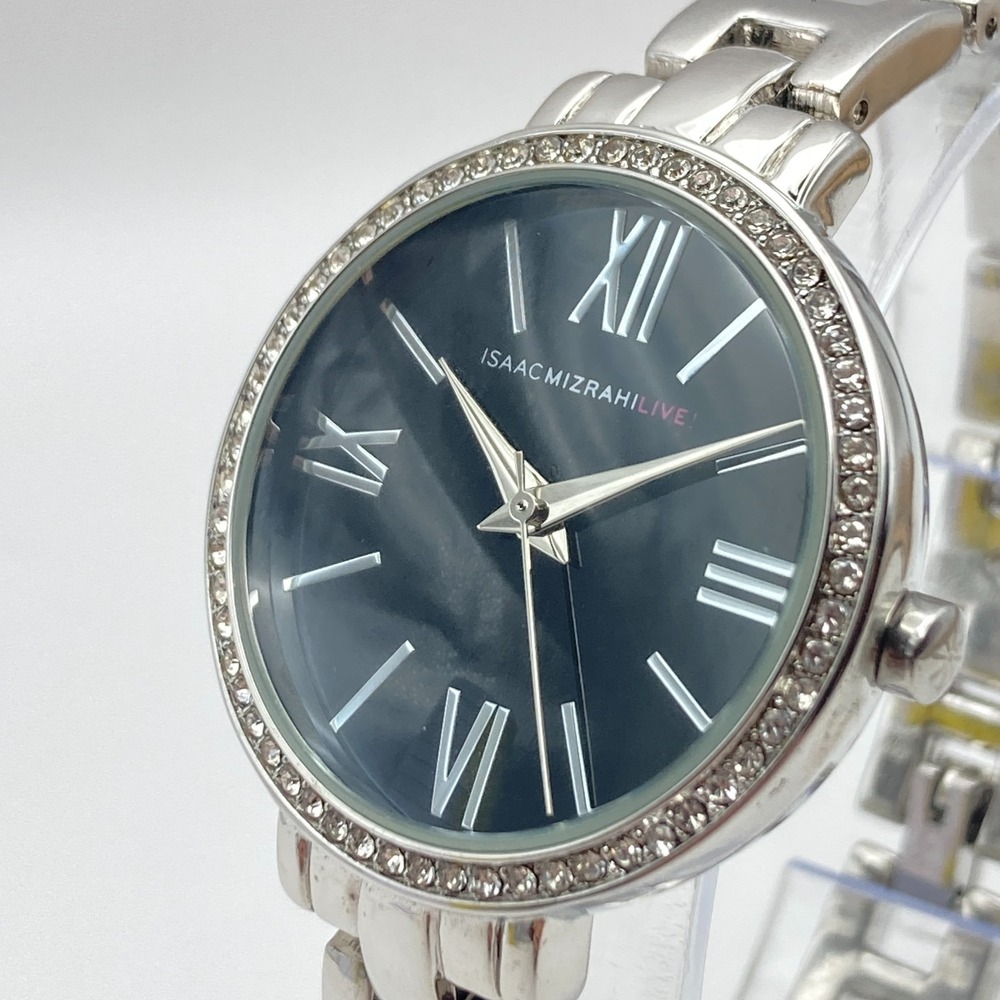 Isaac Mizrahi Women's Watch 32mm Silver Tone Crystals Bling New Battery 6.75"